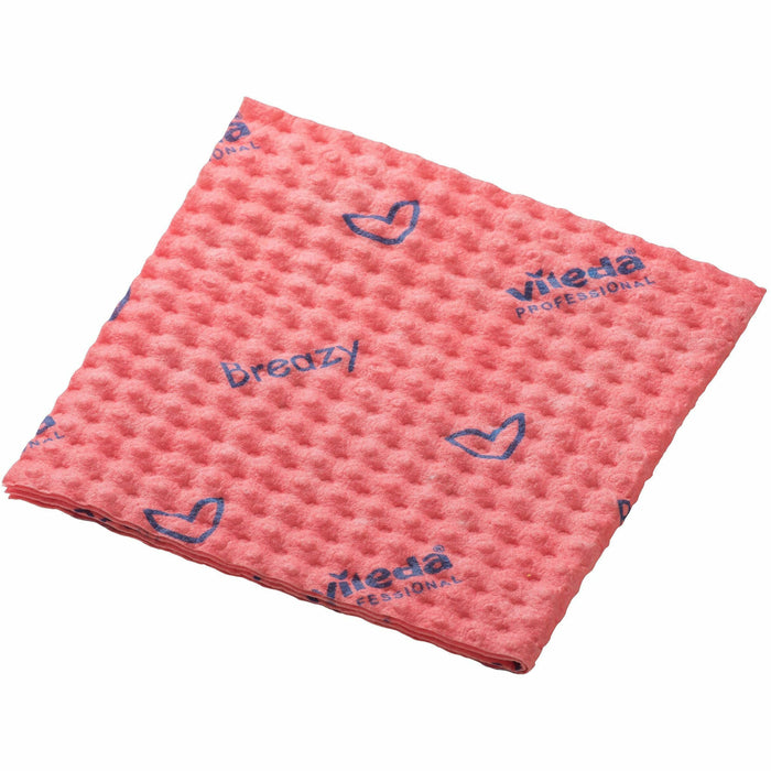 Vileda Professional Breazy Microfiber Cloths - 13.78" Length x 13.78" Width - Washable, Hygienic - Red - 25 / Pack