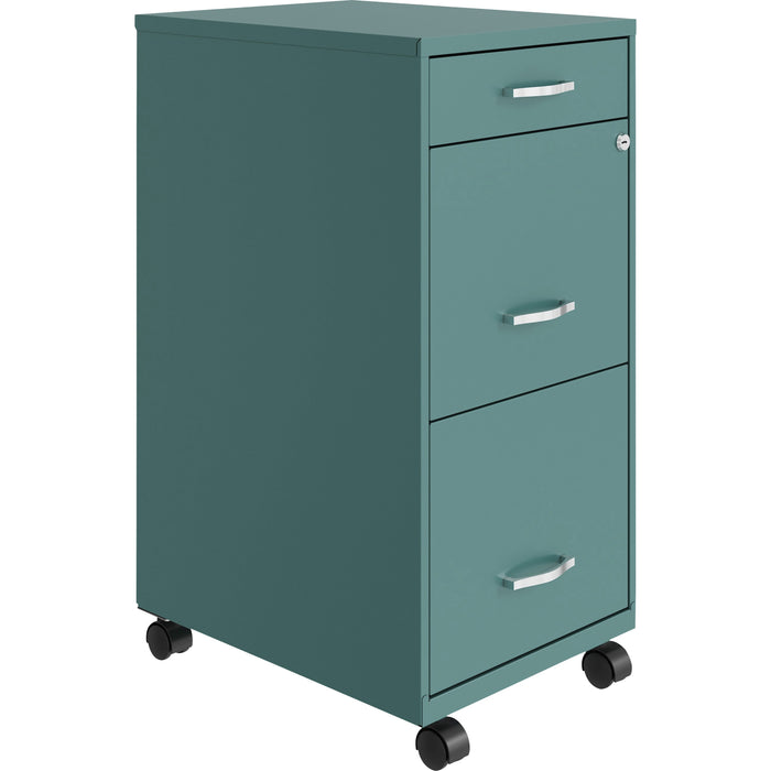 NuSparc Mobile File Cabinet - 14.2" Width x 18" Depth x 29.5" Height - 3 x Drawer(s) for File, Box - Letter - Mobility, Locking Drawer, Glide Suspension, 3/4 Drawer Extension, Cam Lock, Nonporous Surface - Teal - Painted Steel - Recycled - 1 Each