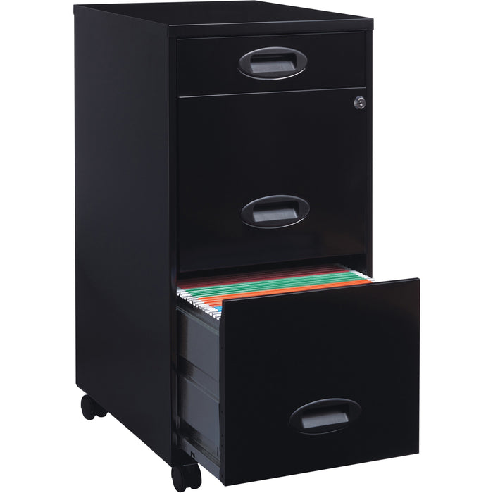 NuSparc File Cabinet - 14.2" Width x 18" Depth x 29.5" Height - 3 x Drawer(s) for Pencil, File - Letter - Vertical - Mobility, Glide Suspension, Drawer Extension, Anti-tip, Lockable, Wheels, Nonporous Surface - Black - Painted Steel - Recycled - 1 Each
