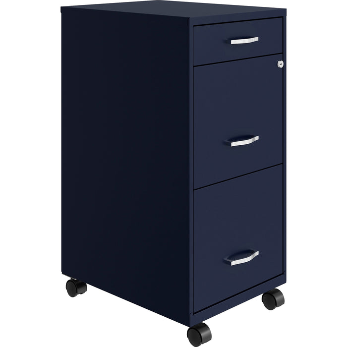 NuSparc Mobile File Cabinet - 14.2" Width x 18" Depth x 29.5" Height - 3 x Drawer(s) for File, Box - Letter - Mobility, Locking Drawer, Glide Suspension, 3/4 Drawer Extension, Cam Lock, Nonporous Surface - Blue - Painted Steel - Recycled - 1 Each