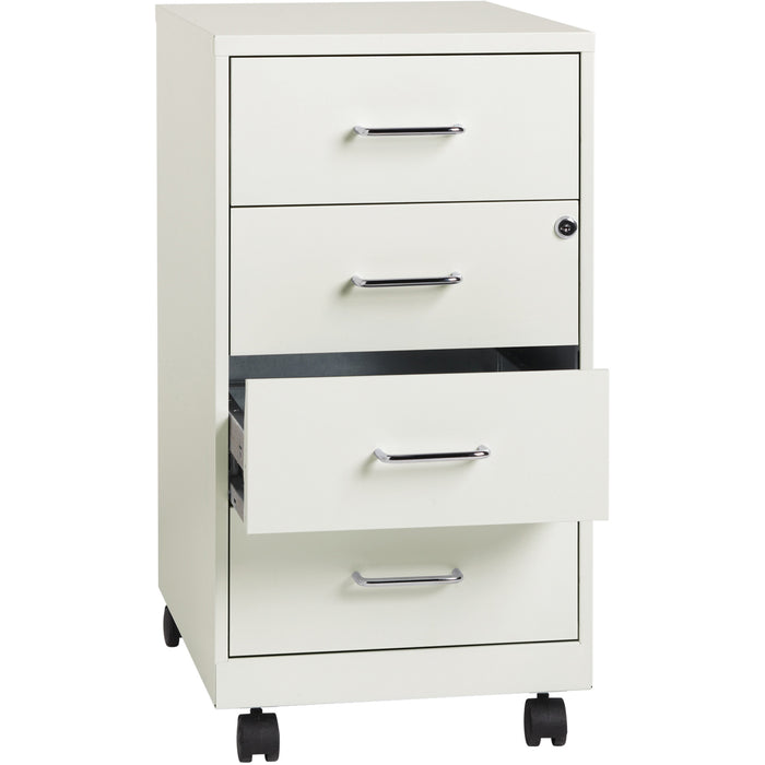 NuSparc Mobile Storage Cabinet - 14.2" Width x 18" Depth x 26.5" Height - 4 x Drawer(s) - Letter, Legal - Mobility, Glide Suspension, Anti-tip, Nonporous Surface, Cam Lock, 3/4 Drawer Extension - White - Painted Steel - Recycled - 1 Each