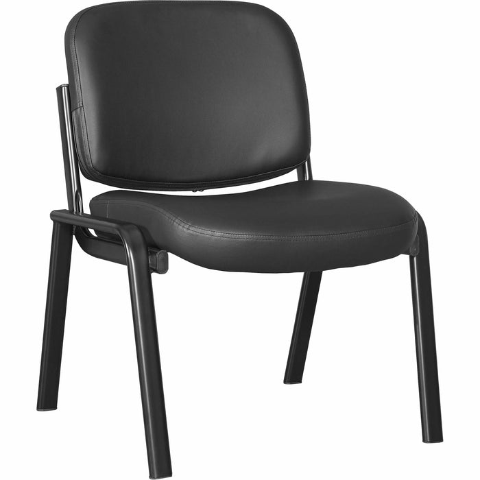 Lorell Deluxe Guest Seating Deluxe 4-Leg Guest Chair without Arms - Leather, Plywood Seat Material - Leather, Plywood Back Material - Powder Coated Frame Color - Metal Frame Material - Four-legged Base - Black - 1 Each