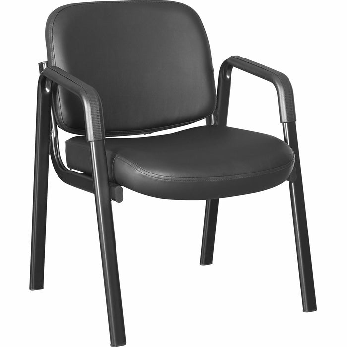Lorell Deluxe Guest Seating Deluxe 4-Leg Guest Chair with Arms - Leather, Plywood Seat Material - Leather, Plywood Back Material - Powder Coated Frame Color - Metal Frame Material - Four-legged Base - Black - Armrest - 1 Each