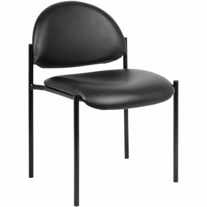 Lorell Reception Guest Chair - Vinyl Back Material - Tubular Steel Frame Material - Four-legged Base - Black - 1 Each