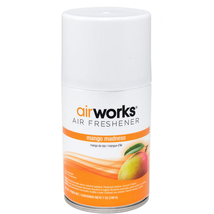 AirWorks Metered Aerosol Air Freshener, 12/cs - Mango Madness - Aerosol - 6000 ft� - 7 fl oz (0.2 quart) - Mango Madness - 30 Day - Odor Neutralizer, Long Lasting, VOC Compliant - 12 / Carton