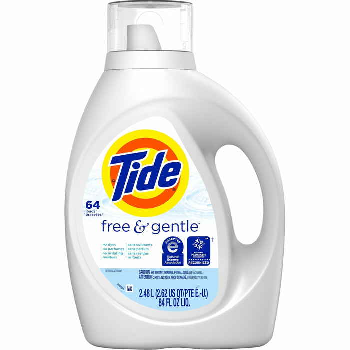 Tide Free & Gentle Detergent - For Laundry, Clothes, Washing Machine - Liquid - 84 fl oz (2.6 quart) - Hypoallergenic, Dye-free, Lead-free, Phosphate-free - White - 1 Each