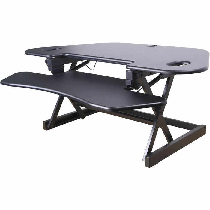 Rocelco CADR-46 Corner Sit-to-Stand Desk Riser - 40 lb Load Capacity - 23.20" Height x 45.50" Width - Desk - Black - For Monitor, Notebook, Keyboard - Extendable, Ergonomic, Keyboard Tray, Handle, Grommet, Cable Management, Built-in USB Port, Electrical O