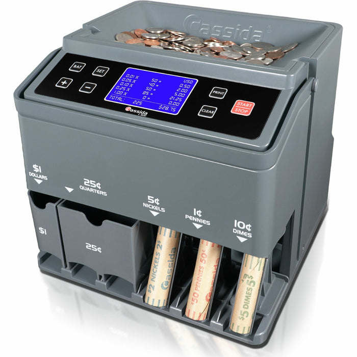 Cassida C300 Coin Counter/Sorter - 1900 Coin Capacity - Counts @ 300 coins/min - Gray
