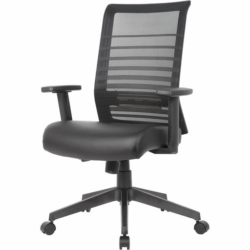 Boss Horizontal Mesh Back Task Chair - Vinyl Seat Material - Mesh Back Material - 5-star Base - Black - Armrest - 1 Each