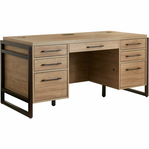 Martin Mason Concrete Laminate Unit - 31" Height x 66" Width x 30" Depth - Total Drawer(s): 7 - Double Pedestal - Material: Thermofused Laminate (TFL) - Finish: Monarca Natural, Wood - Center Drawer, Storage Drawer, Cable Management, Grommet, Heavy Duty,