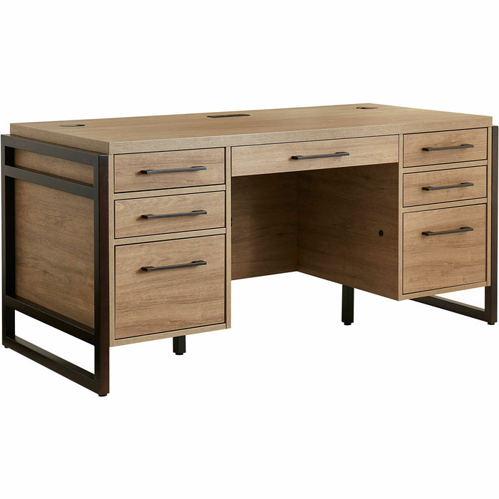 Martin Mason Concrete Laminate Unit - 31" Height x 66" Width x 30" Depth - Total Drawer(s): 7 - Double Pedestal - Material: Thermofused Laminate (TFL) - Finish: Monarca Natural, Wood - Center Drawer, Storage Drawer, Cable Management, Grommet, Heavy Duty,