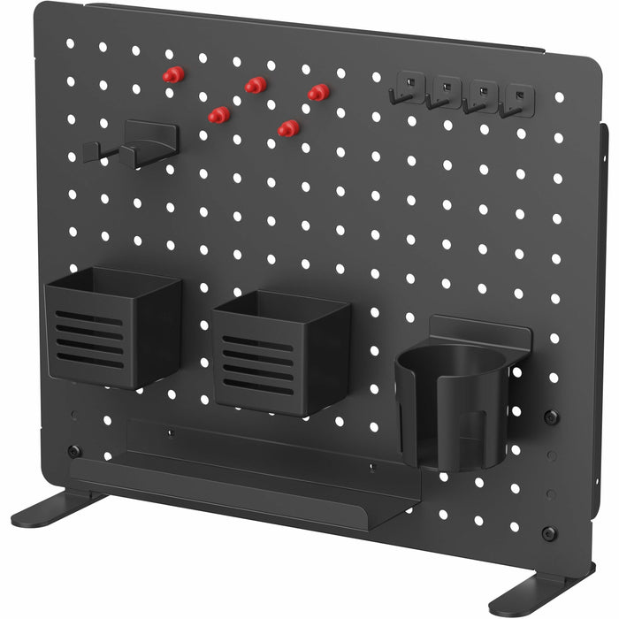 Kantek Pegboard Organizer Board with Accessories - 17.40" Height x 21.50" Width x 3.80" Depth - Under Desk, Desktop - Black - Powder Coated Steel, Steel - 1 Each