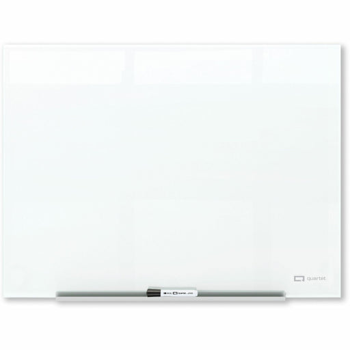 Quartet InvisaMount Magnetic Glass Board - 48" (4 ft) Width x 36" (3 ft) Height - White Tempered Glass Surface - Horizontal - Magnetic - Frameless, Accessory Tray, Non-absorbent, Stain Resistant, Ghost Resistant, Scratch Resistant, Dent Resistant, Easy to