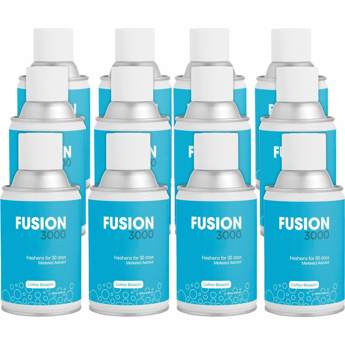 Fresh Products Fusion 3000 Metered Aerosols - 6000 ft� - Cotton Blossom - 30 Day - Odor Neutralizer, VOC Compliant - 12 / Carton