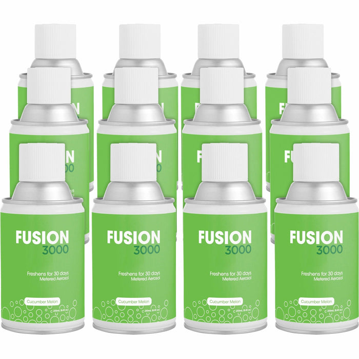Fresh Products Fusion 3000 Metered Aerosols - 6000 ft� - Cucumber Melon - 30 Day - Odor Neutralizer, VOC Compliant - 12 / Carton