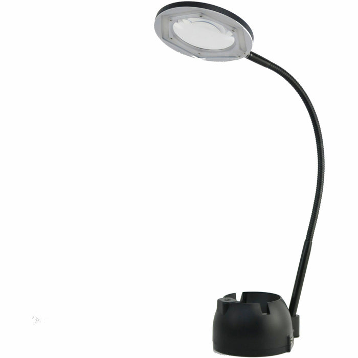 Victory Light 3-Diopter Magnifier Lamp - 15.7" Height - 3 W LED Bulb - USB Charging, Gooseneck, Adjustable Shade, Adjustable Brightness, Dimmable - Acrylic - Black