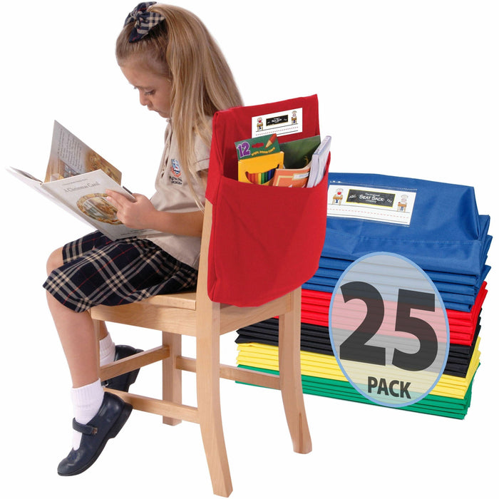 Seat Sack 25-Count 1-Pocket Classroom Pack - 1 Pocket(s) - 15" Width x 2" Depth - Chair - Laminated, Washable, Expandable, Easy to Clean - Multi - Poly Cotton - 25/Pack - 1 Carton