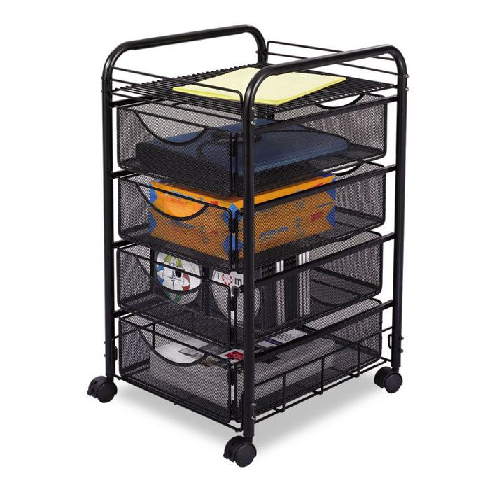 Onyx Mesh Mobile File with Four Supply Drawers, Metal, 1 Shelf, 4 Drawers, 15.75" x 17" x 27", Black
