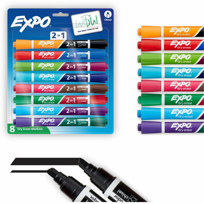 Expo 2-in-1 Dry Erase Markers - Erasable - Assorted Ink/ - 8 / Pack