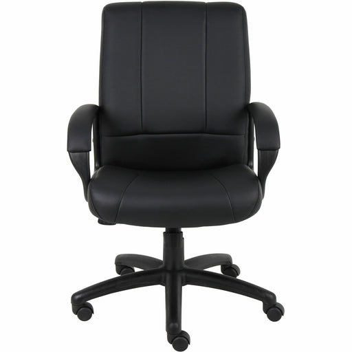 Boss Caressoftplus Vinyl Executive Mid Back Chair - Mid Back - 5-star Base - Black - Fabric - Armrest - 1 Each