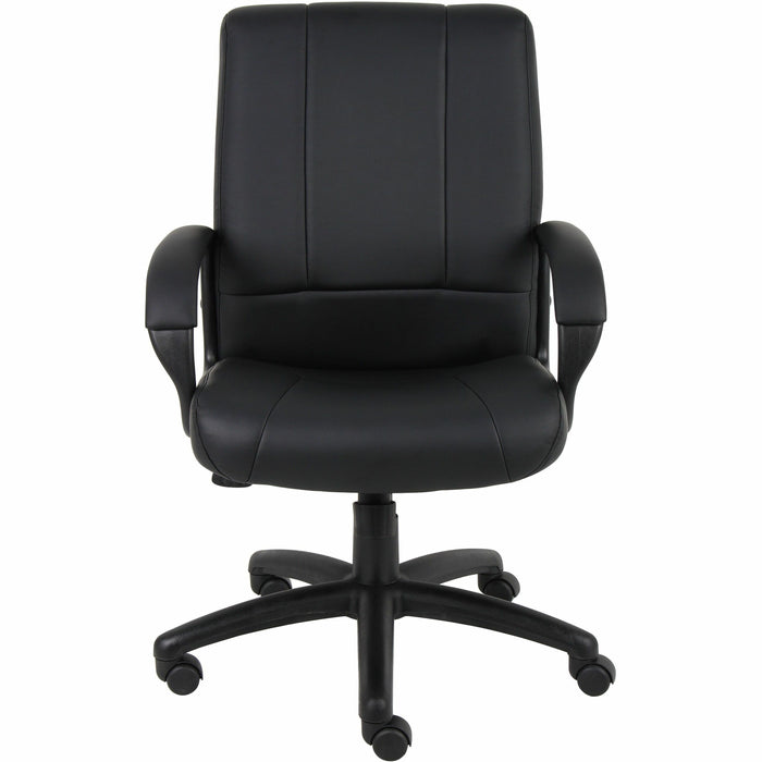 Boss Caressoftplus Vinyl Executive Mid Back Chair - Mid Back - 5-star Base - Black - Fabric - Armrest - 1 Each