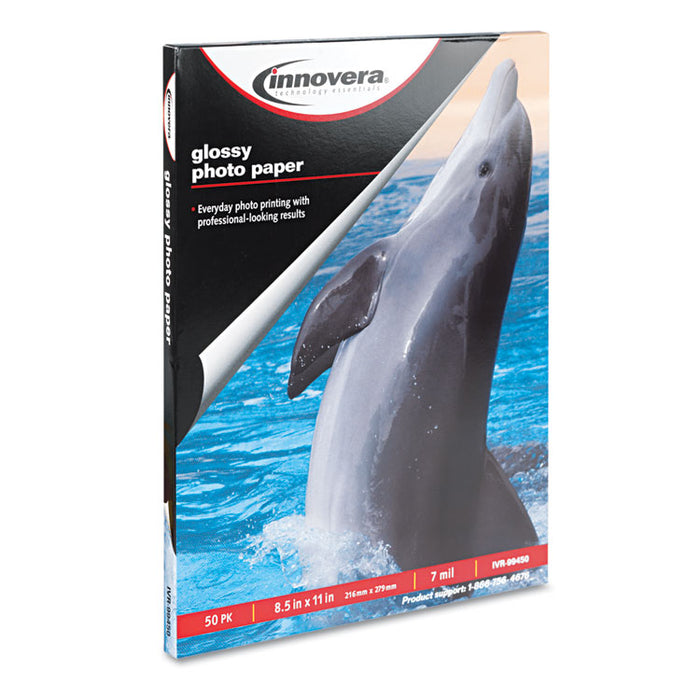 Glossy Photo Paper, 7 mil, 8.5 x 11, Glossy White, 50/Pack