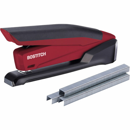 Bostitch InPower Spring-Powered Antimicrobial Desktop Stapler - Staples Upto 20 Sheet - Holds Upto 210 Staple - Full Strip - 4.50" Throat Depth - Red - Rubber - 1 Each