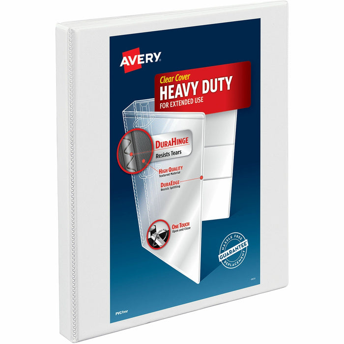 Avery® Heavy-duty Nonstick View Binder - 1/2" Binder Capacity - Letter - 8 1/2" x 11" Sheet Size - 120 Sheet Capacity - 3 Ring - Fastener: Slant D-Ring - Pocket: 4, Internal - Poly - White - Non-stick, Stacked Pocket, Heavy Duty, Exposed Rivet, Clear Over
