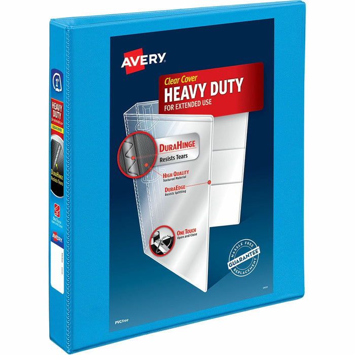 Avery® Heavy-duty Nonstick View Binder - 1" Binder Capacity - Letter - 8 1/2" x 11" Sheet Size - 220 Sheet Capacity - 3 Ring - Fastener: Slant D-Ring - Pocket: 4, Internal - Poly - Light Blue - Recycled - Gap-free Ring, Non-stick, Stacked Pocket, Heavy Du