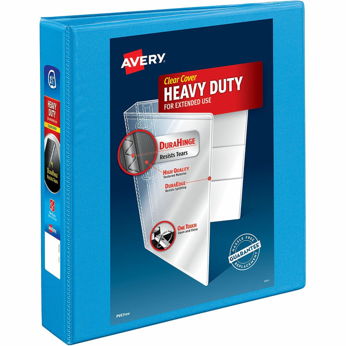 Avery® Heavy-duty Nonstick View Binder - 1 1/2" Binder Capacity - Letter - 8 1/2" x 11" Sheet Size - 375 Sheet Capacity - 3 Ring - Fastener: Slant D-Ring - Pocket: 4, Internal - Poly - Light Blue - Recycled - Gap-free Ring, Non-stick, Stacked Pocket, Heav