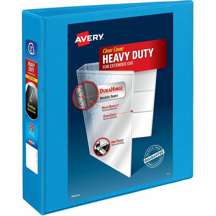 Avery® Heavy-duty Nonstick View Binder - 2" Binder Capacity - Letter - 8 1/2" x 11" Sheet Size - 500 Sheet Capacity - 3 Ring - Fastener: Slant D-Ring - Pocket: 4, Internal - Poly - Light Blue - Gap-free Ring, Non-stick, Stacked Pocket, Exposed Rivet, Heav