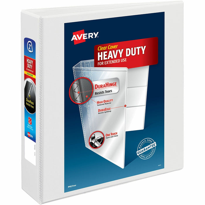 Avery® Heavy-duty Nonstick View Binder - 2" Binder Capacity - Letter - 8 1/2" x 11" Sheet Size - 500 Sheet Capacity - 3 Ring - Fastener: Slant D-Ring - Pocket: 4, Internal - Poly - White - Gap-free Ring, Non-stick, Stacked Pocket, Exposed Rivet, Heavy Dut