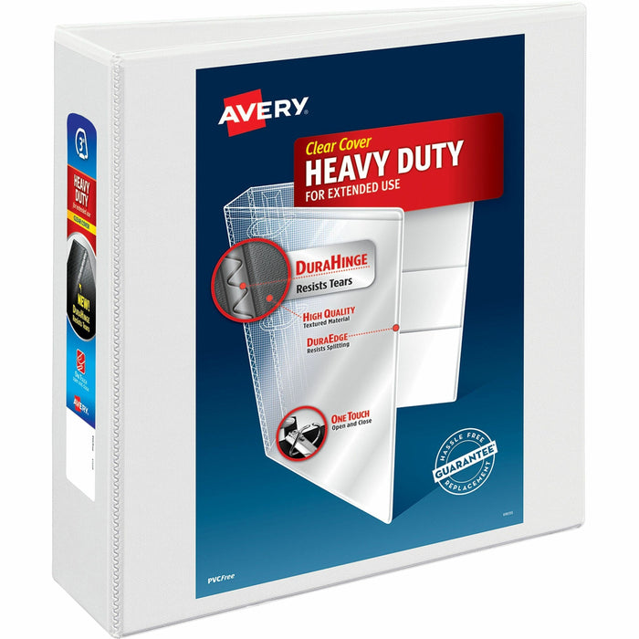 Avery® Heavy-duty Nonstick View Binder - 3" Binder Capacity - Letter - 8 1/2" x 11" Sheet Size - 600 Sheet Capacity - 3 Ring - Fastener: Slant D-Ring - Pocket: 4, Internal - Poly - White - Gap-free Ring, Non-stick, Clear Overlay, Exposed Rivet, Stacked Po