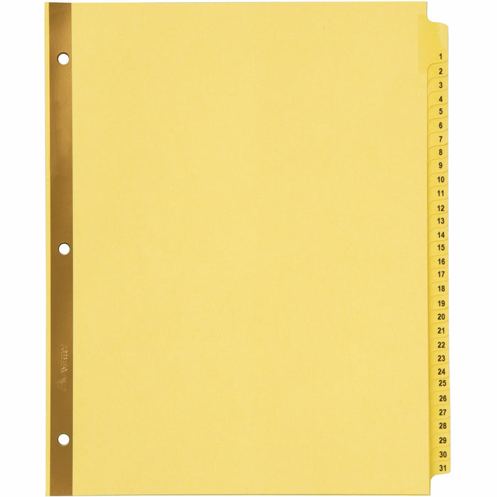Avery® Laminated Dividers - Gold Reinforced - 31 x Divider(s) - Printed Tab(s) - Digit - 1-31 - 31 Tab(s)/Set - 8.5" Divider Width x 11" Divider Length - Letter - 3 Hole Punched - Buff Paper Divider - Buff Tab(s) - 30% Recycled - Laminated Tab, Gold Rip P