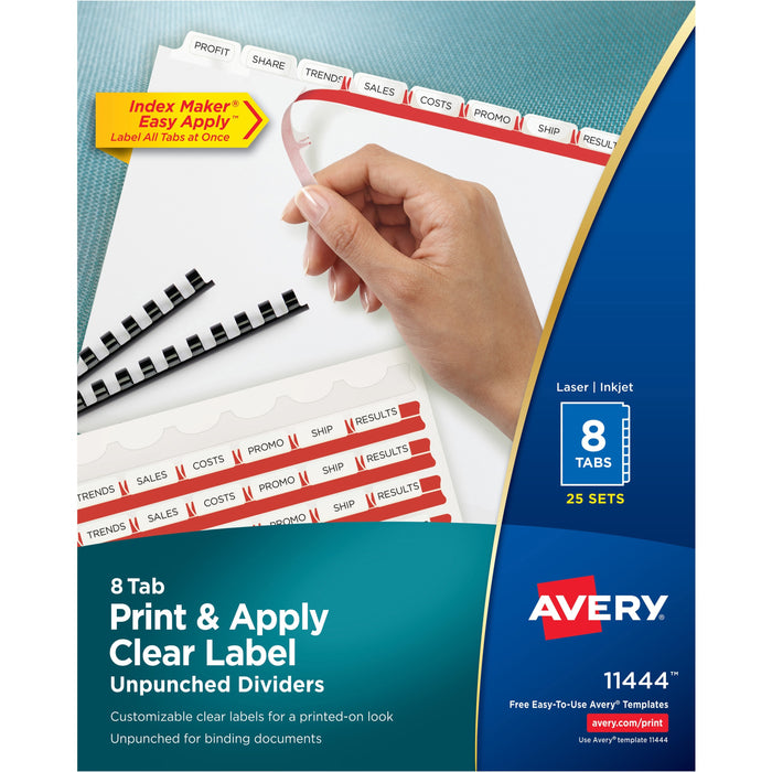 Avery® Print & Apply Label Unpunched Dividers - Index Maker Easy Apply Label Strip - 200 x Divider(s) - 8 Blank Tab(s) - 8 Tab(s)/Set - 8.5" Divider Width x 11" Divider Length - Letter - White Paper Divider - White Tab(s) - 0% - Unpunched, Reinforced Edge