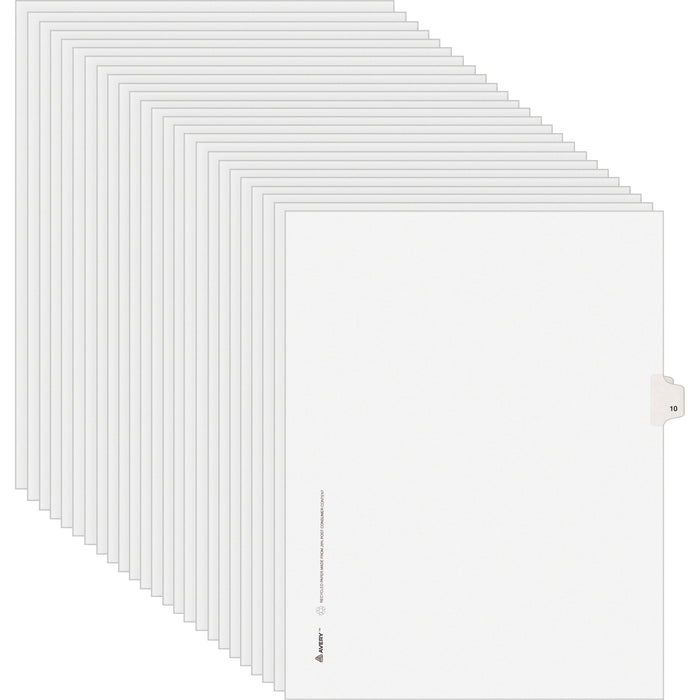 Avery® Individual Legal Exhibit Dividers - Avery Style - Unpunched - 25 x Divider(s) - 25 Printed Tab(s) - Digit - 10 - 1 Tab(s)/Set - 8.5" Divider Width x 11" Divider Length - Letter - White Paper Divider - White Tab(s) - 20% Recycled - Reinforced Tab, R