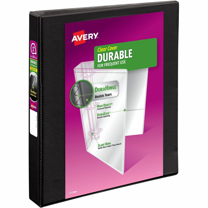 Avery® Durable View 3 Ring Binder - 1" Binder Capacity - Letter - 8 1/2" x 11" Sheet Size - 220 Sheet Capacity - 250 Ring - Fastener: Slant Ring - Pocket: 2, Internal - Polypropylene - Black - Recycled - Adhesive, Durable, Flexible, Pocket, Recyclable, Sp