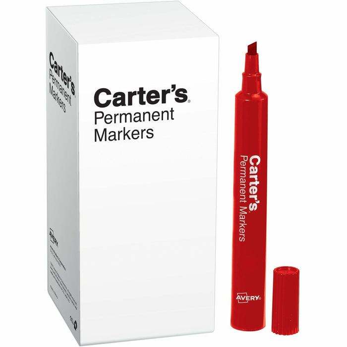 Carter's® Permanent Markers, Large Desk-Style, 12 Red (27177) - Chisel Marker Point - Red Ink - Metal, Plastic, Classroom, Office, Warehouse - 1 Each