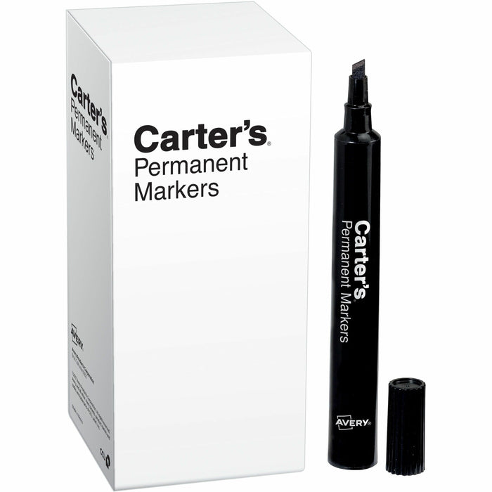 Carter's® Permanent Markers, Large Desk-Style, 12 Black (27178) - 4.7625" Chisel Marker Point - Black Ink - Office, Warehouse, Classroom, Metal, Plastic - 12