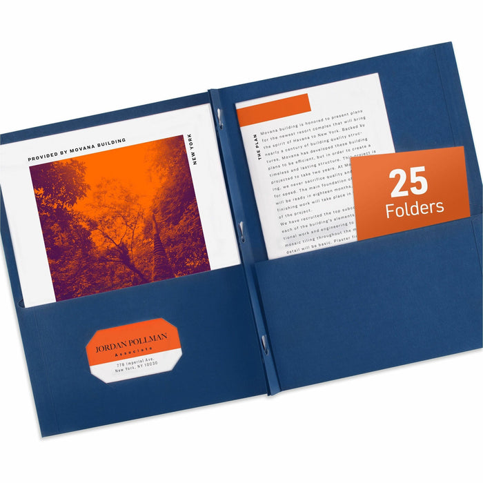 Avery® Letter Report Cover - 8 1/2" x 11" - 70 Sheets Capacity - 3 x 3-prong Fastener - 1/2" for Folder - 2 Internal Pocket - Paper - Dark Blue - Die-cut, Punched, Sturdy, Scuff Resistant, Label - 0% Recycled - 25 / Box