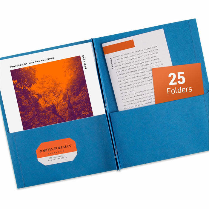 Avery® Letter Report Cover - 8 1/2" x 11" - 70 Sheets Capacity - 3 x 3-prong Fastener - 1/2" for Folder - 2 Internal Pocket - Paper - Light Blue - Die-cut, Sturdy, Clear Front, Scuff Resistant, Punched, Textured, Pocket, Label - 0% Recycled - 25 / Box