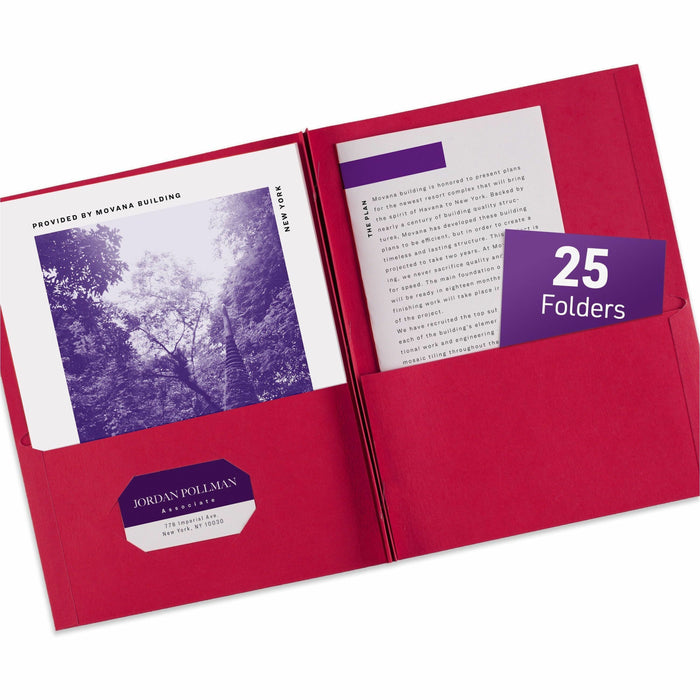 Avery® Letter Report Cover - 8 1/2" x 11" - 70 Sheets Capacity - 3 x 3-prong Fastener - 1/2" for Folder - 2 Internal Pocket - Paper - Red - Die-cut, Sturdy, Scuff Resistant, Punched, Pocket, Textured - 0% Recycled - 25 / Box