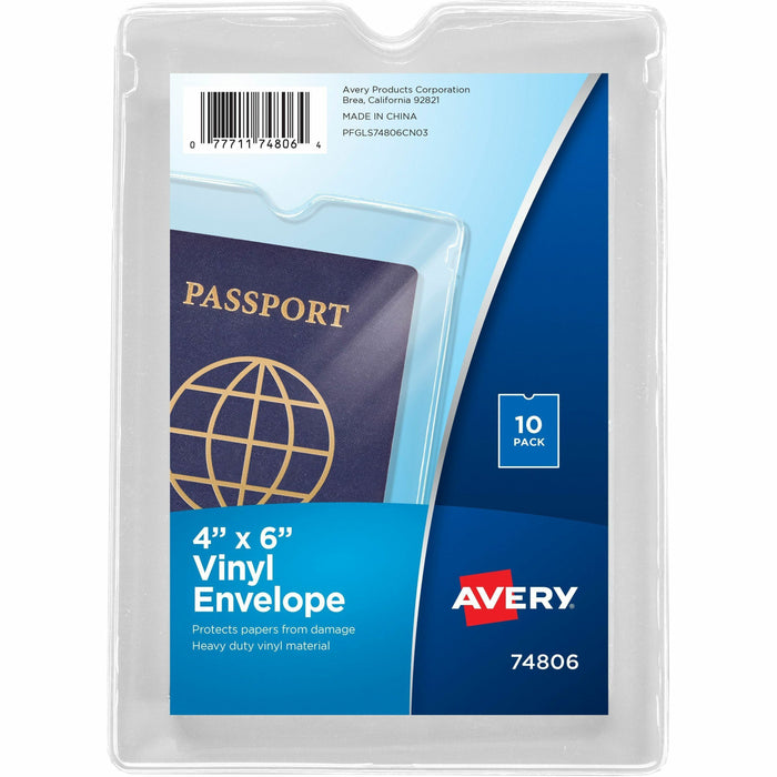 Avery® Vinyl File Pocket - 4" x 6" - 30 Sheets Capacity - 1 Pocket - Vinyl - Transparent - 0% Recycled - 10 / Pack