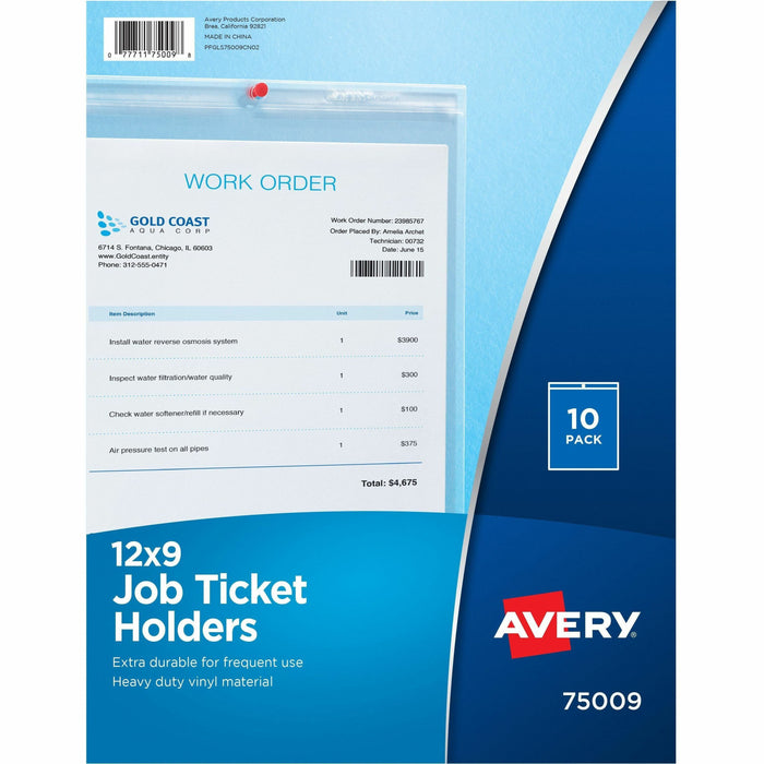 Avery® Vinyl File Pocket - 9" x 12" - Vinyl - Clear - Punched, Heavyweight - 10 / Pack