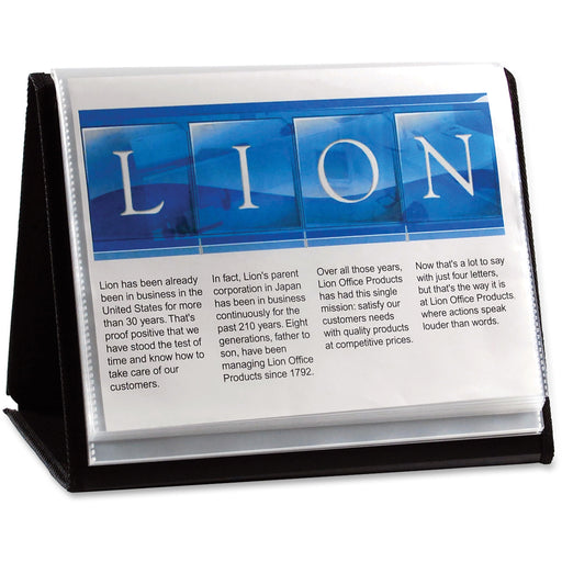 Lion Flip-N-Tell Display Easel Books - Letter - 8 1/2" x 11" Sheet Size - 40 Sheet Capacity - Pocket: 20 - Horizontal Orientation - Polypropylene - Black - 1.50 lb - Recycled - Non-stick, Acid-free, Lightweight, Reinforced Sewn Edge, Hook & Loop Closure,