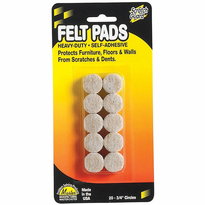 Scratch Guard Self-Adhesive Felt Circles - 20 Pad of 0.75" Diameter - Circle - Self-adhesive - Beige - Polyester Felt - 1Pack
