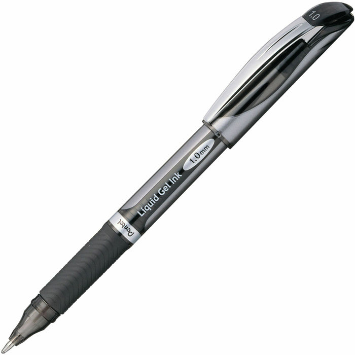 Pentel EnerGel Deluxe Liquid Gel Pen - 1 mm Bold Pen Point - Refillable - Black Ink - Gel-based - Silver Barrel - 1 Each