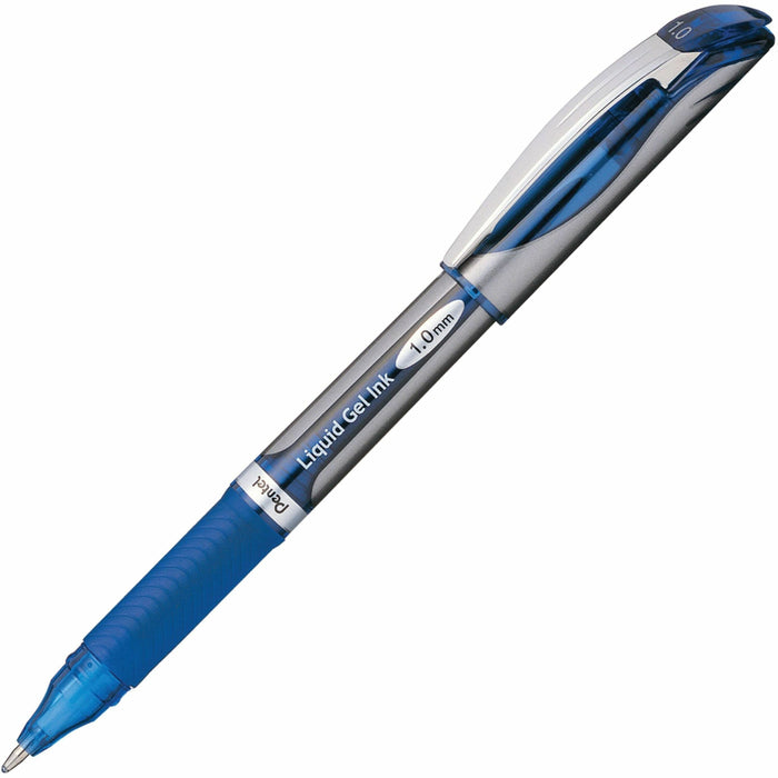Pentel EnerGel Deluxe Liquid Gel Pen - 1 mm Bold Pen Point - Refillable - Blue Ink - Gel-based - Silver Barrel - 1 Each