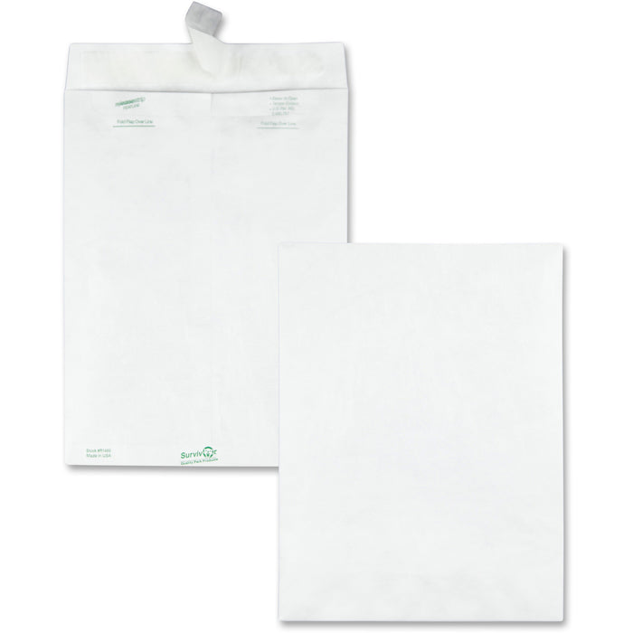 Survivor® 9 x 12 DuPont Tyvek Catalog Mailers with Self-Sealing Closure - Catalog - #10 1/2 - 9" Width x 12" Length - 14 lb - Peel & Seal - White - Tyvek - 100 / Box