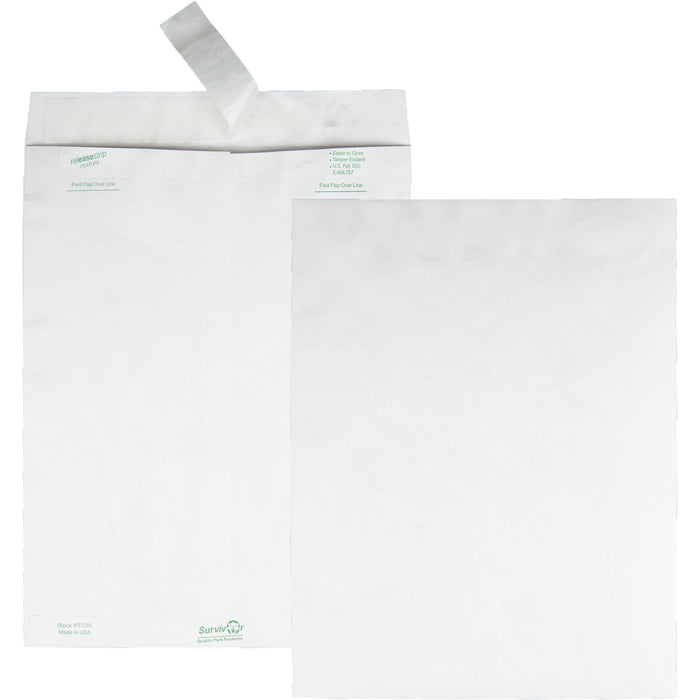Survivor® 10 x 13 DuPont Tyvek Catalog Mailer with Self-Sealing Closure - Catalog - #13 1/2 - 10" Width x 13" Length - 14 lb - Peel & Seal - White - Tyvek - 100 / Box